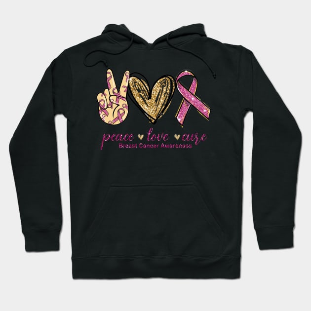 Breast Cancer Awareness Sign Language Peace Love Cure Hoodie by Phylis Lynn Spencer